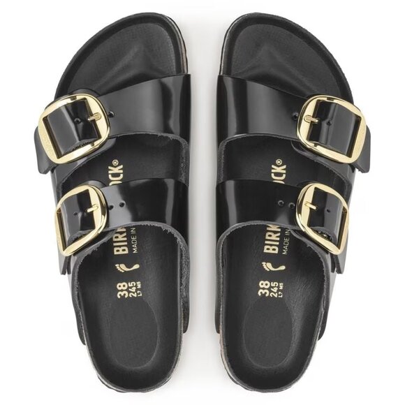 Birkenstock Arizona Big Buckle Black and Gold Sandals | Like New | Size 38 - Picture 2 of 12